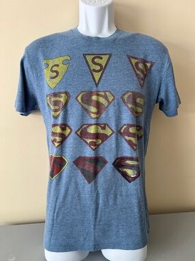 DC Comics Heather Blue Superman Emblems Short Sleeve Tee
